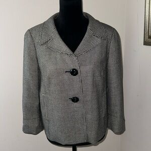 Talbots Sz 12 black white houndstooth single front‎ women’s blazer suit jacket